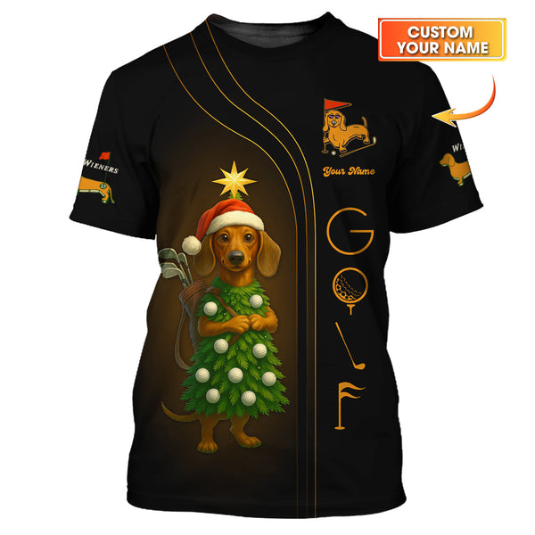 Maxcorners Personalized Christmas Golf Shirt, Dachshund Golf Shirt, Funny Golf Shirt For Men, Golf Gift For Golfer