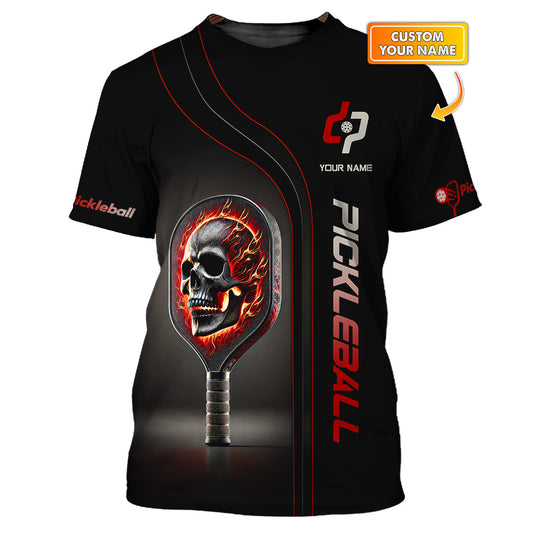 Maxcorners Custom Pickleball Shirt – Flaming Skull Paddle Design – Bold Athletic Apparel for Hardcore Pickleball Players