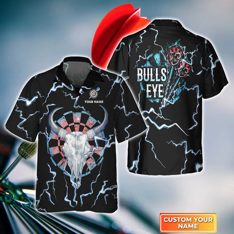 Maxcorners Darts Bullseye Thunder Skull Customized Name 3D Hawaiian Shirt