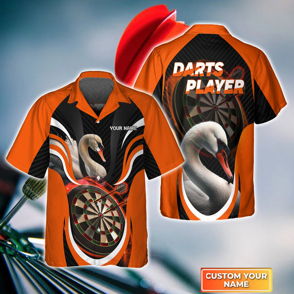 Maxcorners Darts Orange Bullseye Swan And Darts Customized Name 3D Hawaiian Shirt