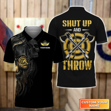 Maxcorners Shut Up And Throw Axe Throwing Target Personalized Name 3D Polo Shirt For Team Player MT2009