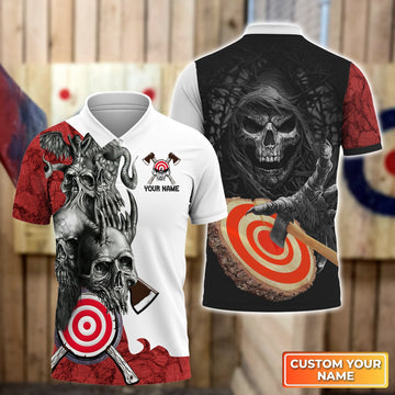 Maxcorners Skull Axe Throwing Target Personalized Name 3D Polo Shirt For Team Player MT2009