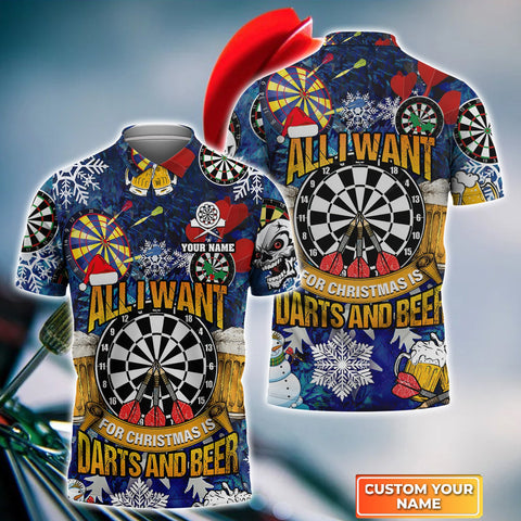 Maxcorners All I Want For Christmas Is Darts And Beer Personalized 3D All Over Printed Shirt