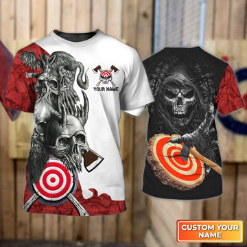 Maxcorners Skull Axe Throwing Target Personalized Name 3D Tshirt For Team Player MT2009
