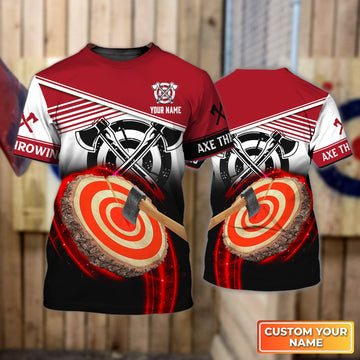 Maxcorners Red Axe Throwing Target Personalized Name 3D Tshirt For Team Player MT2009