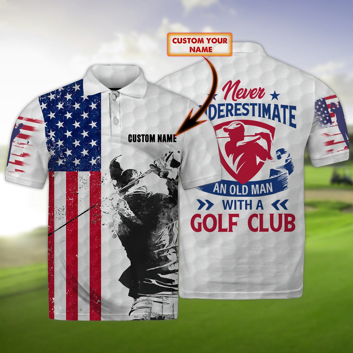 Maxcorners Golf American Old Man Customized Name 3D Shirt