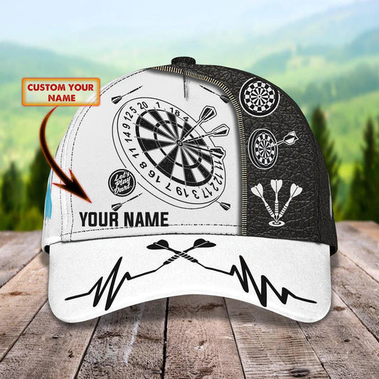 Maxcorners Customized Darts 3D Baseball Cap for Men and Women, Black White Dartboard, Dart and Beer Cap LM0402