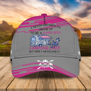 Maxcorners 3D Classic Cap Camping Lady Personalized Name Cap LM0402