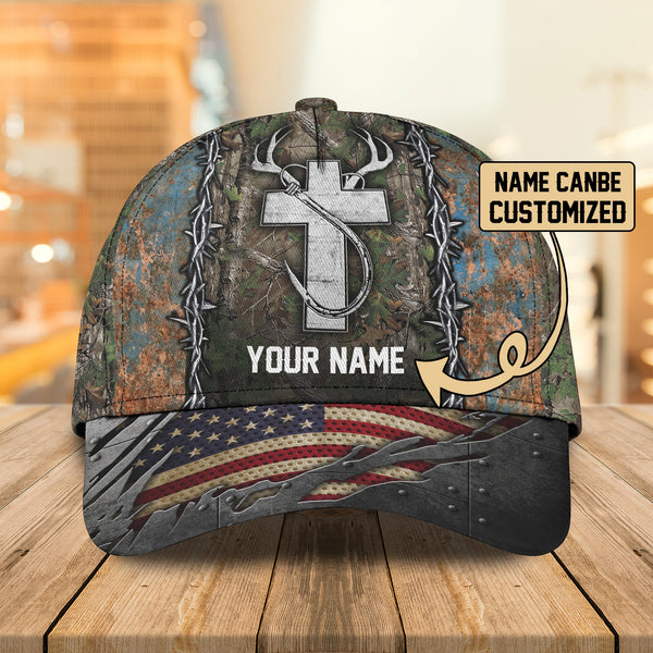 Maxcorners Hunting Fishing Cross American Personalized Cap