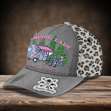 Maxcorners 3D Classic Cap Camping Lady 2 Personalized Name Cap LM0402