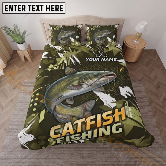 Maxcorners Fishing Outdoor Camo Personalized Name Unisex 3D Bedding Set