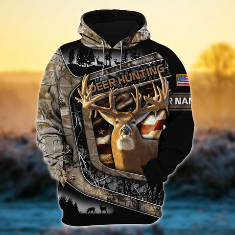Maxcorners Custom Name US Flag Premium Deer Hunting 3D All Over Printed Clothes