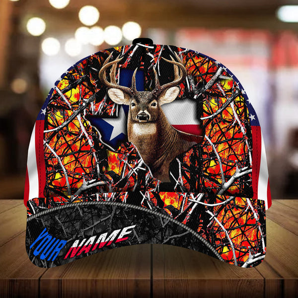 Maxcorners Texas Flag Deer Hunting Camo Pattern 3D Multicolor Personalized Cap