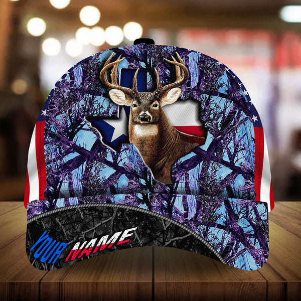 Maxcorners Texas Flag Deer Hunting Camo Pattern 3D Multicolor Personalized Cap