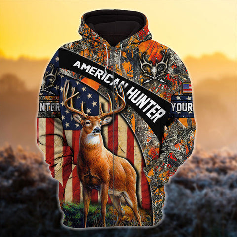 Maxcorners Custom Name US Flag Premium US Hunter Deer Hunting 3D All Over Printed Clothes