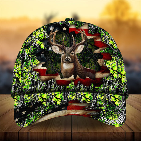 Maxcorners Premium Best Dark Old Flag Hunting Deer Personalized Hats 3D Multicolored