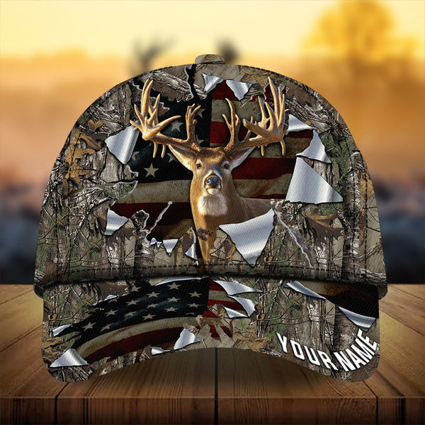 Maxcorners Premium Best Gash Old Flag Hunting Deer Personalized Hats 3D Multicolored