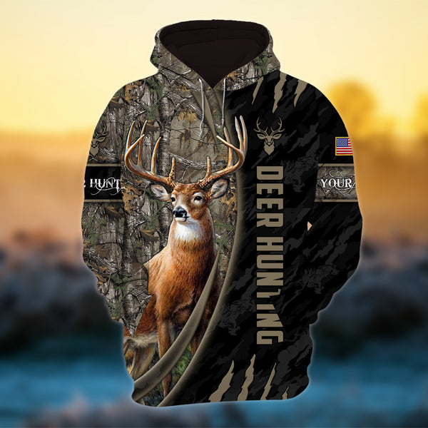 Maxcorners Custom Name Smoke Pattern Deer Hunting Shirt 3D All Over Printed Multicolored Clothes