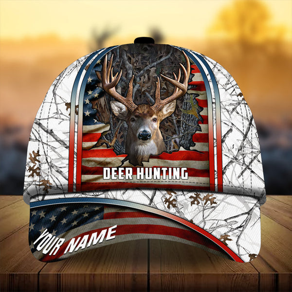 Maxcorners Premium Florapunk Cracked Flag Hunting Deer Personalized Hats 3D Multicolored