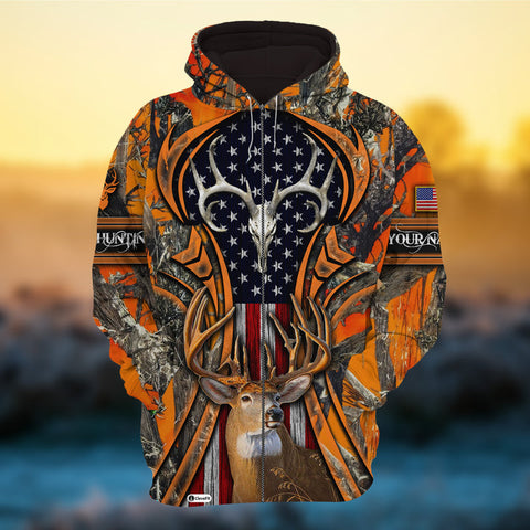 Maxcorners Custom Name US Flag Eternity An Old Friend Deer Hunting 3D All Over Printed Clothes