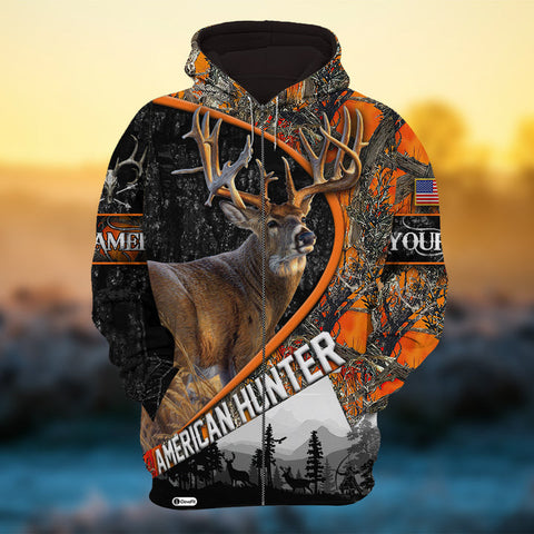 Maxcorners Eternity American Hunter Deer Hunting Camo Personalized Name 3D Shirt