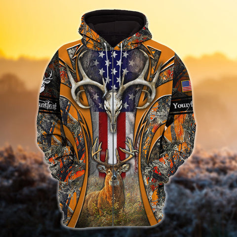 Maxcorners Custom Name US Flag New Edition Of Deer Hunting 3D All Over Printed Clothes