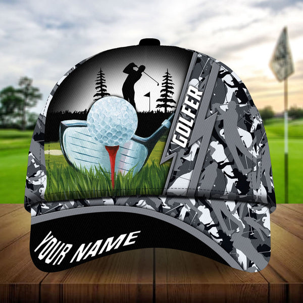 Maxcorners Golf Premium Camo Lighting Golf Art Personalized Name All Over Printed Cap