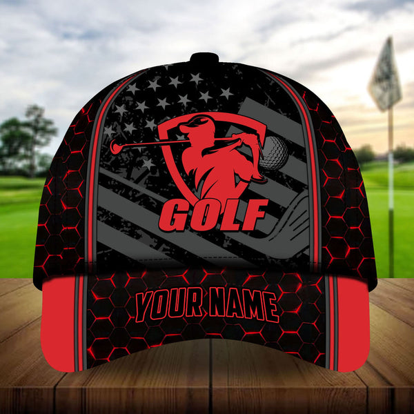 Maxcorners Golf Premium Cool Man Playing Golf Personalized Name All Over Printed Cap