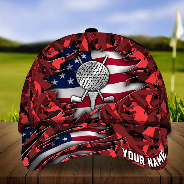 Maxcorners Golf Premium American Camo Personalized Name All Over Printed Cap