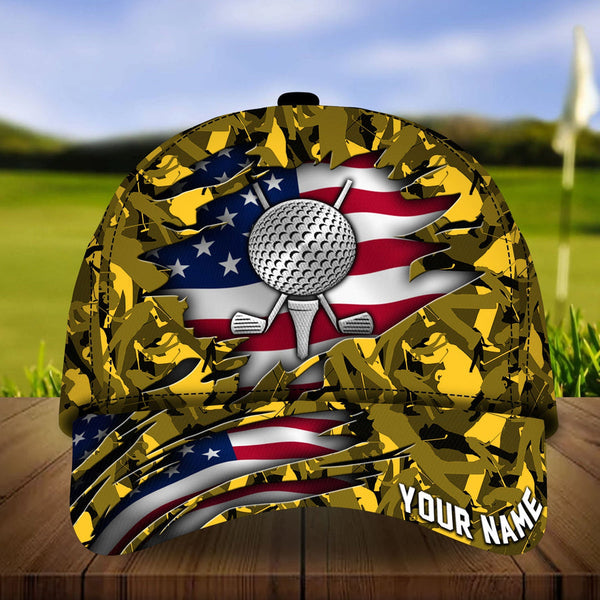 Maxcorners Golf Premium American Camo Personalized Name All Over Printed Cap