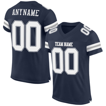 Maxcorners Custom Navy White-Gray Mesh Authentic Football Jersey LM2605