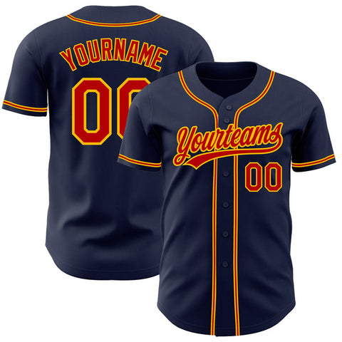 Custom Navy Red-Gold 3D Authentic Baseball Jersey