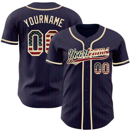 Maxcorners Custom Olive City Cream Pinstripe Vintage USA Flag Premium Salute To Service Baseball Jersey LM0210