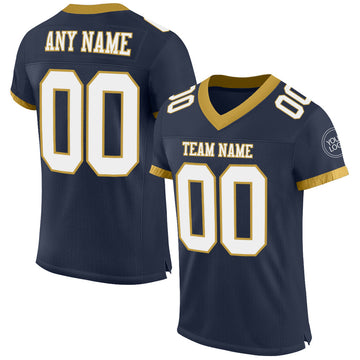 Maxcorners Custom Navy White-Old Gold Mesh Authentic Football Jersey LM2605