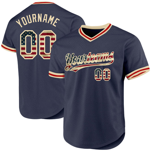 Maxcorners Custom Red Vintage USA Flag-Black Premium Baseball Jersey LM0210
