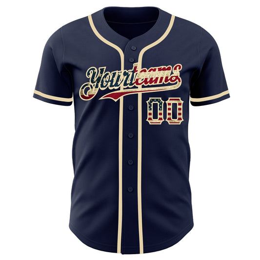 Maxcorners Custom Navy Vintage USA Flag-Cream Premium Sleeveless Baseball Jersey5 LM0210