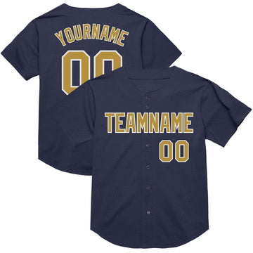 Maxcorners Custom Navy Old Gold-White Mesh Authentic Throwback Baseball Jersey LM2605