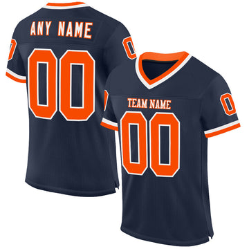 Maxcorners Custom Navy Orange-White Mesh Authentic Throwback Football Jersey LM2605