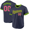 Maxcorners Custom Navy Pink-Neon Green Authentic Throwback Baseball Jersey LM2605