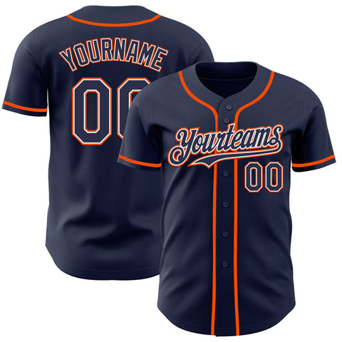 Maxcorners Custom Navy White-Orange Authentic Baseball Jersey
 LM0609
