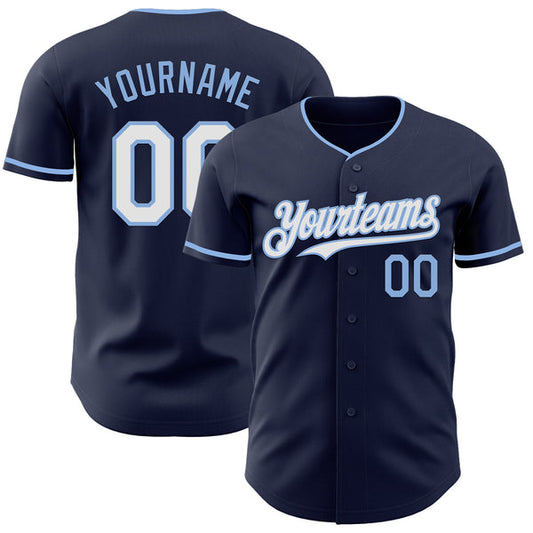 Maxcorners Custom Navy White-Light Blue Authentic Baseball Jersey LM0609
