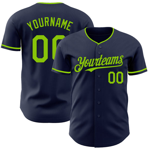 Maxcorners Custom Navy Neon Green Authentic Baseball Jersey
 LM0609