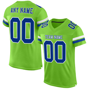 Maxcorners Custom Neon Green Royal-White Mesh Authentic Football Jersey LM2605