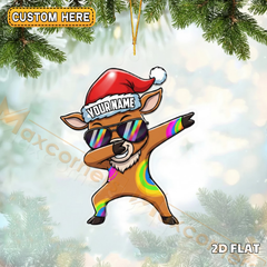 Maxcorners Funny Deer Christmas Personalized Name Reindeer Dab Pose Ornament And Keychain Custom Gift For Hunters 2D Flat