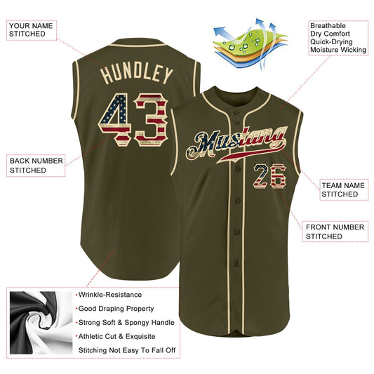 Maxcorners Custom Black Cream Pinstripe Vintage USA Flag-Cream Premium Baseball Jersey LM0210