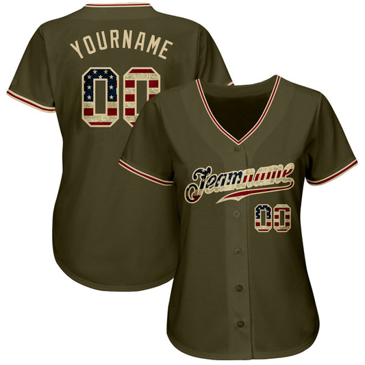 Maxcorners Custom Women's Black Vintage USA Flag-Cream V-Neck Cropped Baseball Jersey LM0210