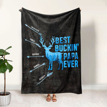 Maxcorners Personalized Hunting Dad Blanket, Custom Names Soft Cozy Sherpa Fleece Throw Blankets, Best Buckin Dad Ever Blanket, Gift for Dad, Grandpa | Blue

 LM1711
