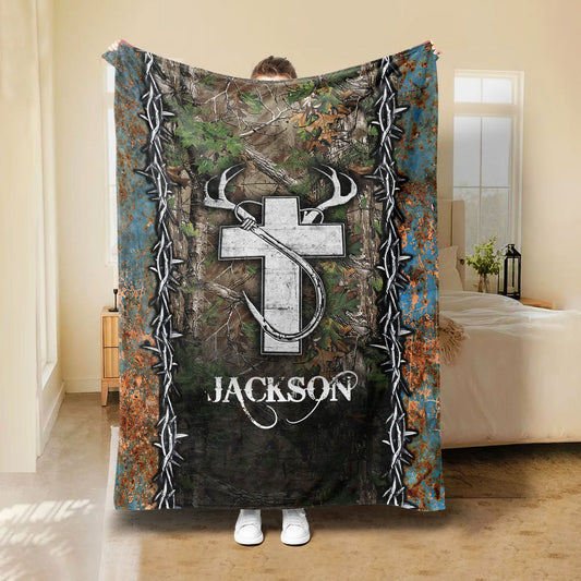 Maxcorners Personalized Fishing Blanket, Hunting Blanket, Custom Name Soft Cozy Sherpa Fleece Throw Blankets, Gift For Grandpa, Dad, Husband, Fisherman
 LM1711