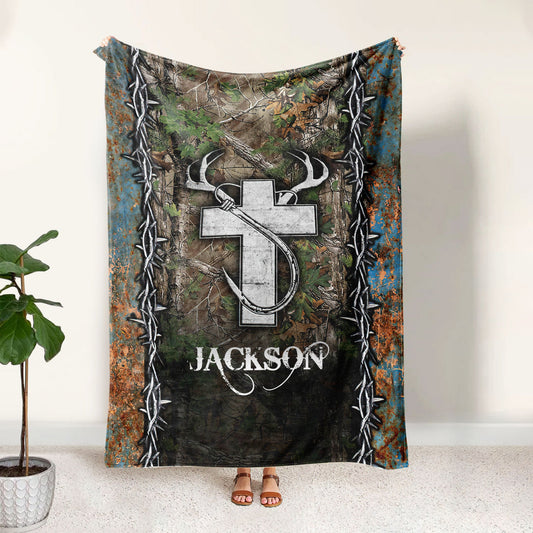 Maxcorners Personalized Fishing Blanket, Hunting Blanket, Custom Name Soft Cozy Sherpa Fleece Throw Blankets, Gift For Grandpa, Dad, Husband, Fisherman
 LM1711
