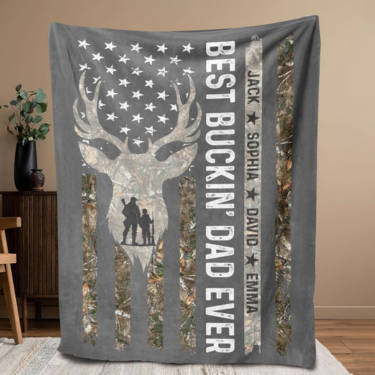 Maxcorners Personalized Hunting Dad Blanket, Custom Kids Names Soft Cozy Sherpa Fleece Throw Blankets, Deer Blanket, Fathers Day Gift for Dad, Grandpa | Gray

 LM1711